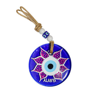 Alanya Temalı Mandala Desenli Cam Nazar Duvar Süsü 22 Cm - 11