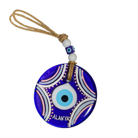 Alanya Temalı Mandala Desenli Cam Nazar Duvar Süsü 22 Cm - 9