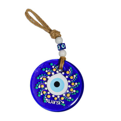 Alanya Temalı Mandala Desenli Cam Nazar Duvar Süsü 22 Cm - 8
