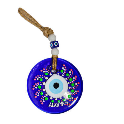 Alanya Temalı Mandala Desenli Cam Nazar Duvar Süsü 22 Cm - 4