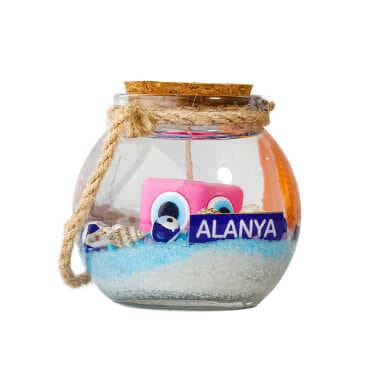 Alanya Themed Cork Lid Glass Jar Small Gel Candle 6x6 cm