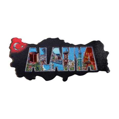 Alanya Temalı Metalize Harita Magnet - 1