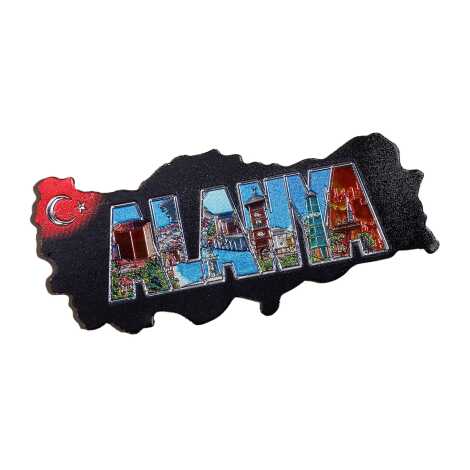 Alanya Temalı Metalize Harita Magnet - 16