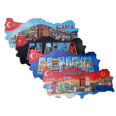 Alanya Temalı Metalize Harita Magnet - 2