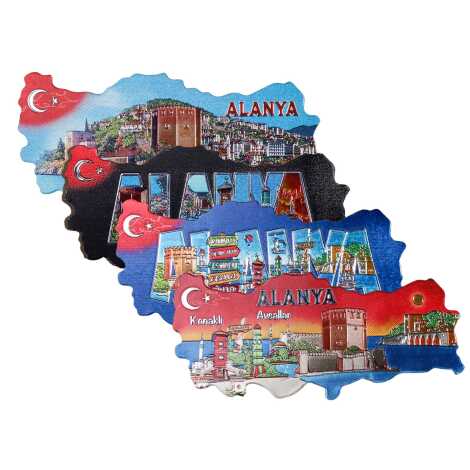 Alanya Temalı Metalize Harita Magnet - 2