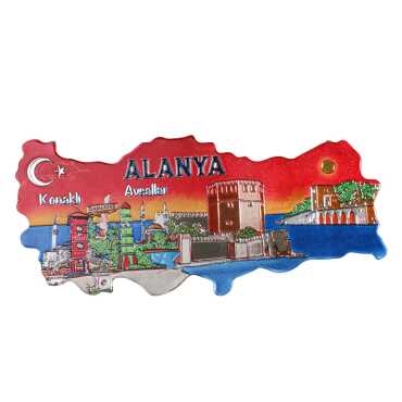 Alanya Temalı Metalize Harita Magnet - 3