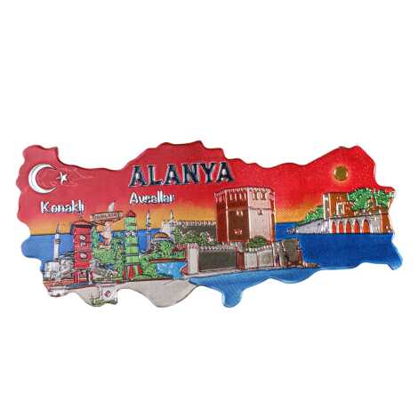 Alanya Temalı Metalize Harita Magnet - 3