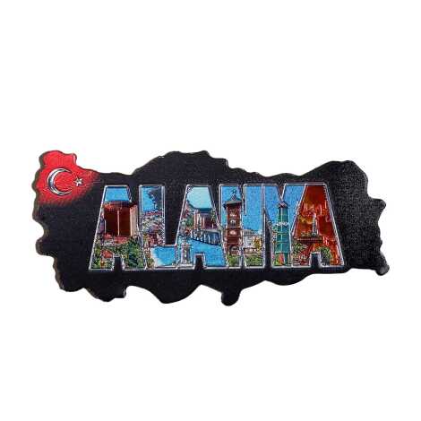 Alanya Temalı Metalize Harita Magnet - 5