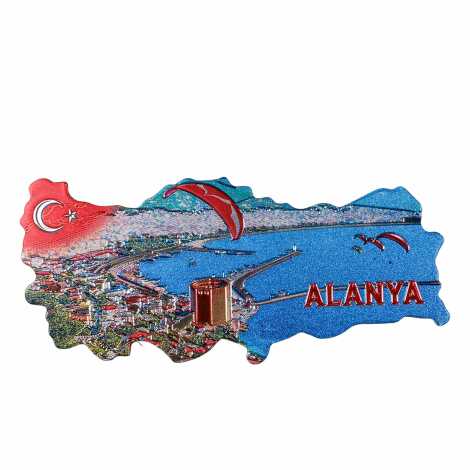 Alanya Temalı Metalize Harita Magnet - 8