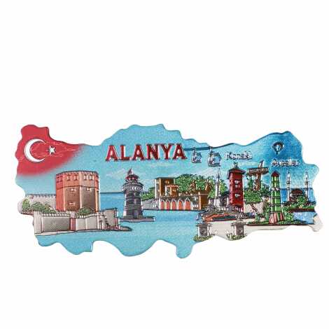 Alanya Temalı Metalize Harita Magnet - 9