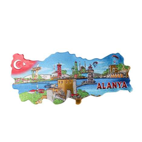 Alanya Temalı Metalize Harita Magnet - 10