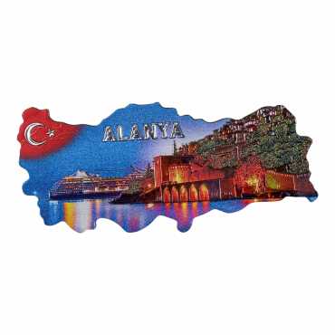 Alanya Temalı Metalize Harita Magnet - 11