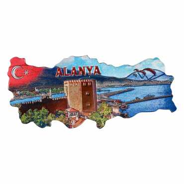 Alanya Temalı Metalize Harita Magnet - 12