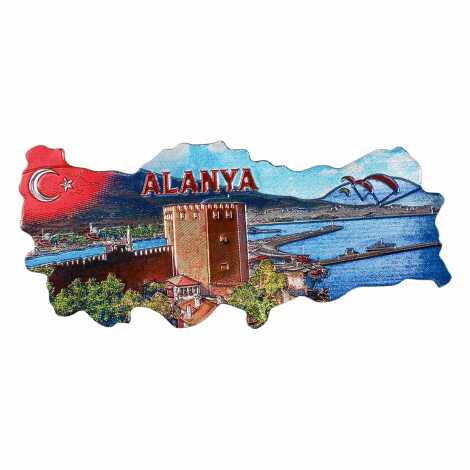 Alanya Temalı Metalize Harita Magnet - 12