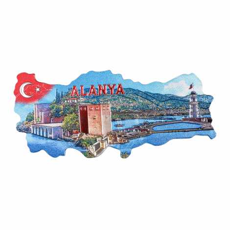 Alanya Temalı Metalize Harita Magnet - 13