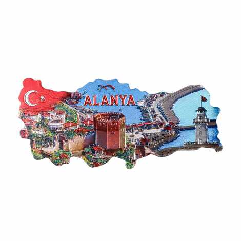 Alanya Temalı Metalize Harita Magnet - 14