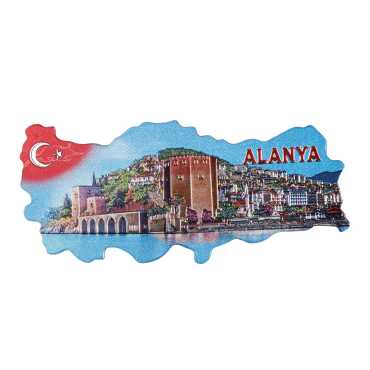 Alanya Temalı Metalize Harita Magnet - 15