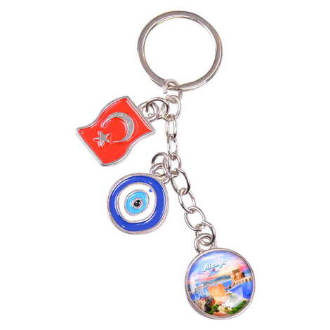 Toptan Alanya Temalı Myros Bayrak Nazar 3 Lü Anahtarlik (msa001) - 7