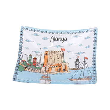 Myros - Toptan Alanya Temalı Myros Dekoratif Cam Çerezlik 12X14 cm