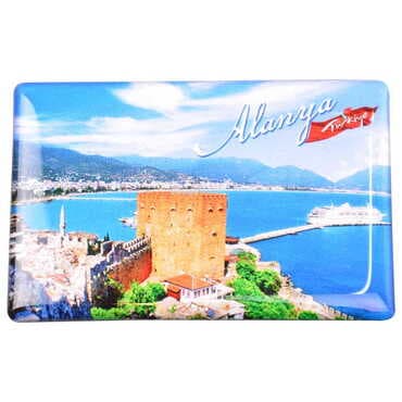 Alanya Themed Epoxy Dome Rectangle Souvenir Fridge Magnet 80x55 cm - 10