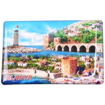 Alanya Themed Epoxy Dome Rectangle Souvenir Fridge Magnet 80x55 cm - 14