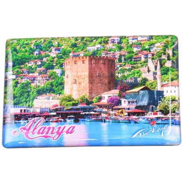 Alanya Themed Epoxy Dome Rectangle Souvenir Fridge Magnet 80x55 cm - 15