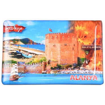 Alanya Themed Epoxy Dome Rectangle Souvenir Fridge Magnet 80x55 cm - 16