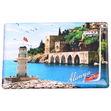 Alanya Themed Epoxy Dome Rectangle Souvenir Fridge Magnet 80x55 cm