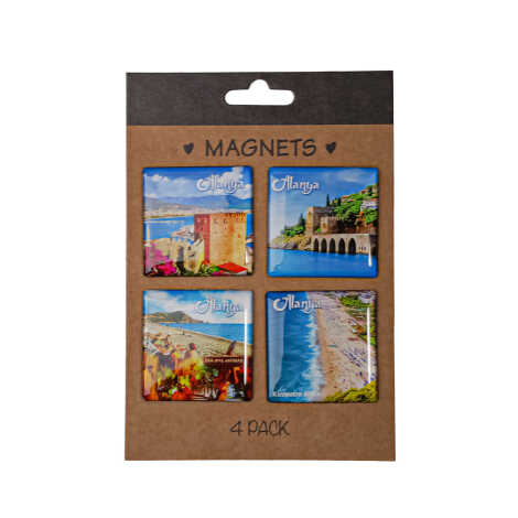 Alanya Temalı Myros Dörtlü Kartonet Magnet Seti 40x40 mm - 1