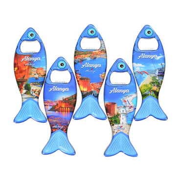 Alanya Themed Fish Shaped Metal Magnetic Bottle Opener 120x43 mm - 3