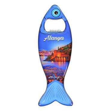 Alanya Themed Fish Shaped Metal Magnetic Bottle Opener 120x43 mm - 7