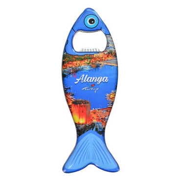 Alanya Themed Fish Shaped Metal Magnetic Bottle Opener 120x43 mm - 8