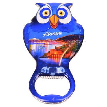 Alanya Themed Owl Shaped Metal Magnetic Bottle Opener 88x47 mm - 5
