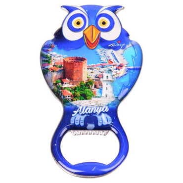 Alanya Themed Owl Shaped Metal Magnetic Bottle Opener 88x47 mm - 7