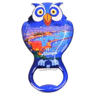 Alanya Themed Owl Shaped Metal Magnetic Bottle Opener 88x47 mm - 8
