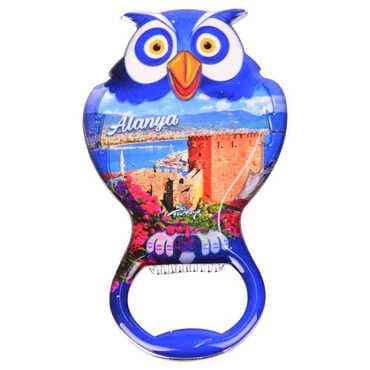 Alanya Themed Owl Shaped Metal Magnetic Bottle Opener 88x47 mm - 10