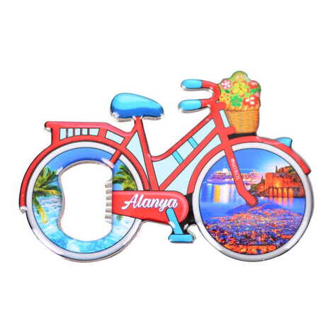 Toptan Alanya Temalı Myros Metal Bisiklet Açacak Magnet 100x65 mm - 7