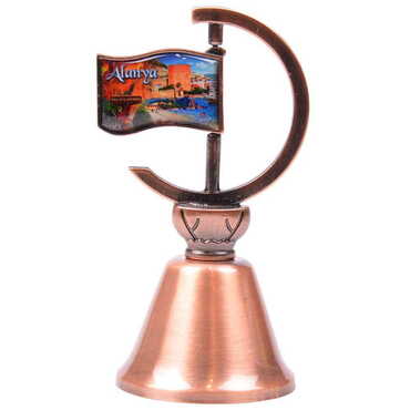 Alanya Themed Collectible Souvenir Double Face Metal Spinner Flag Bell - Bronze Color - 3