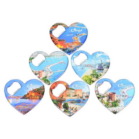 Toptan Alanya Temalı Myros Metal Kalp Açacak Magnet 85x76 mm - 3