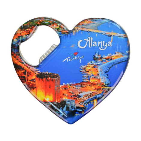 Toptan Alanya Temalı Myros Metal Kalp Açacak Magnet 85x76 mm - 4