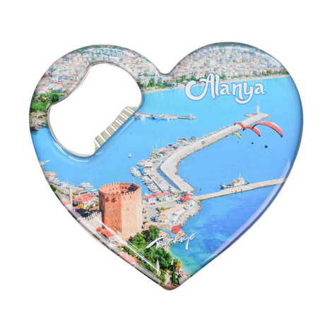 Toptan Alanya Temalı Myros Metal Kalp Açacak Magnet 85x76 mm - 6