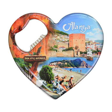 Toptan Alanya Temalı Myros Metal Kalp Açacak Magnet 85x76 mm - 9