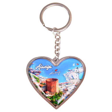 Toptan Alanya Temalı Myros Metal Kalp Anahtarlık 45x90 mm - 3