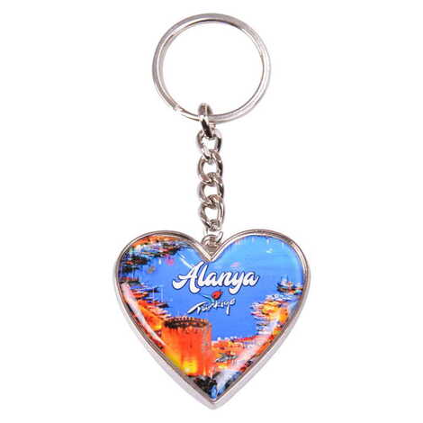 Toptan Alanya Temalı Myros Metal Kalp Anahtarlık 45x90 mm - 4
