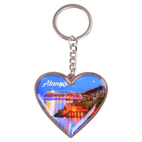 Toptan Alanya Temalı Myros Metal Kalp Anahtarlık 45x90 mm - 5