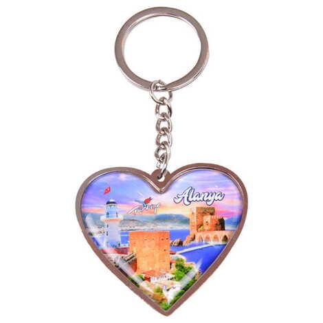 Toptan Alanya Temalı Myros Metal Kalp Anahtarlık 45x90 mm - 6