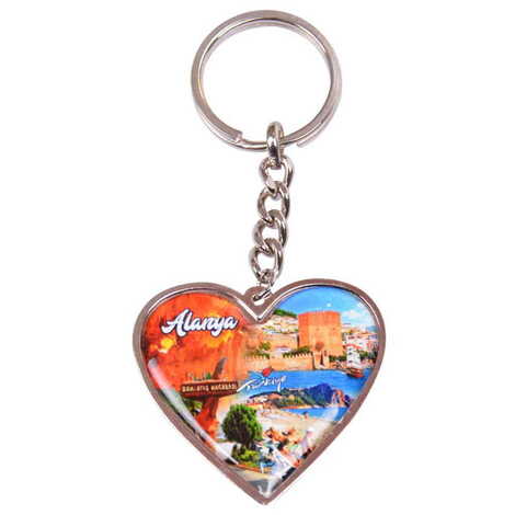 Toptan Alanya Temalı Myros Metal Kalp Anahtarlık 45x90 mm - 8