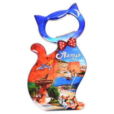 Toptan Alanya Temalı Myros Metal Kedi Açacak Magnet 97x48 mm - 9