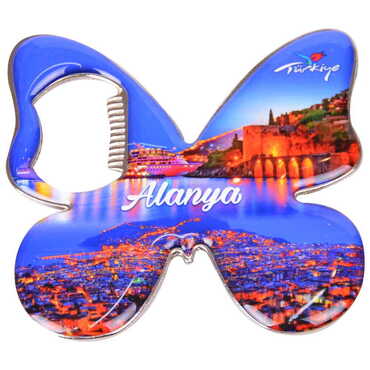 Toptan Alanya Temalı Myros Metal Kelebek Açacak Magnet 70x70 mm - Myros