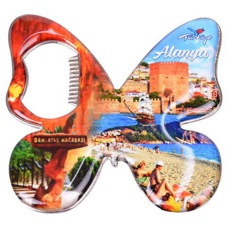 Toptan Alanya Temalı Myros Metal Kelebek Açacak Magnet 70x70 mm - 5